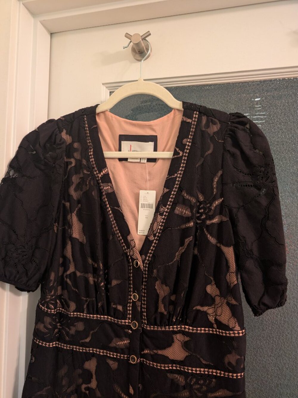 Anthropologie Ophelia Black Lace Midi Dress | Puff Sleeves | NWT | Size 10 - Picture 6 of 9